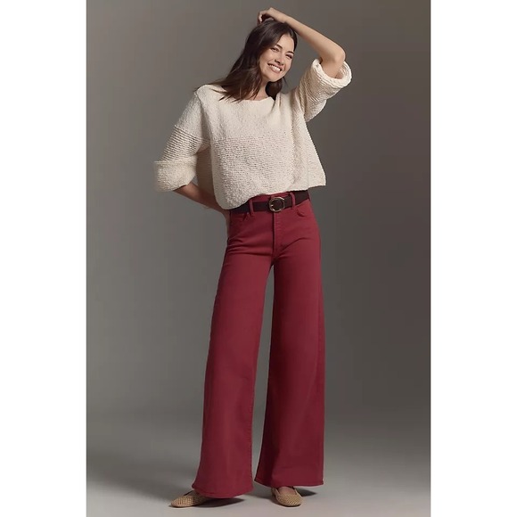 MOTHER Denim - NEW NWT MOTHER Wide Leg Crop Jeans Crimson Red Size 25 Denim Flare Pants